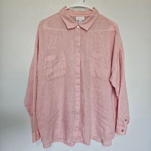 NWOT J Jill | Love Linen Light Pink Button Down Top Womens Large Petite